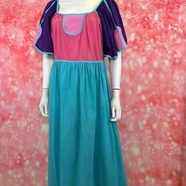 Vtg 1980s colorblock cotton maxi dress 