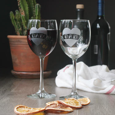 Dad Heart Tattoo Wine Glass Set of 2 for Father's Day 