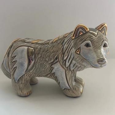 Porcelain husky/wolf vintage with gold inlay and glaze, 1980's 