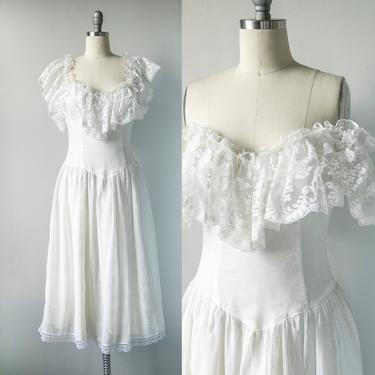 1980s Gunne Sax Dress Cotton Off Shoulder S 
