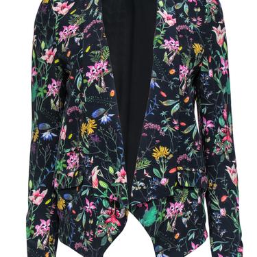 The Kooples - Navy &amp; Multicolored Floral Print Open Front Blazer Sz S