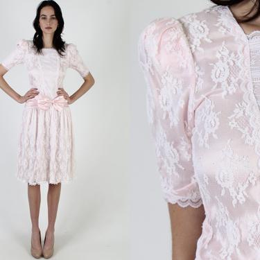 80s Light Pink Gunne Sax Dress / 1980s Romantic White Floral Lace Dress / Deco Bridal Tea Party Lawn Mini Dress 3 