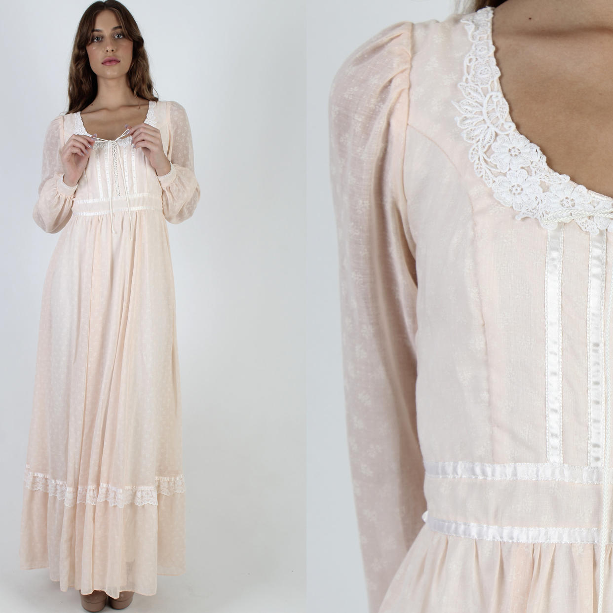 Gunne Sax Peach Maxi Dress / Vintage 70s Simple | American Archive ...