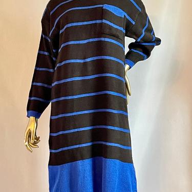 Black and Royal Blue Sweater Dress 1980's 