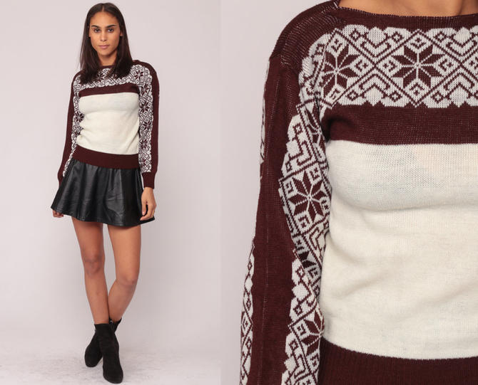 Norwegian Sweater Snowflake Sweater Nordic 80s Ski Geometric Fair Isle ...