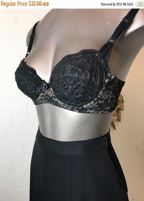 1960s bra vintage bra 1950s bra size 32/33 black bra lace