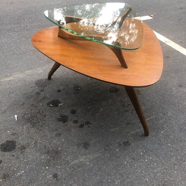 Mid Century Glass Top End Table 