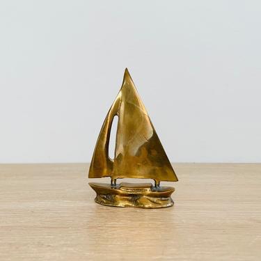 Vintage Small Nautical Brass Sailboat Sculpture 