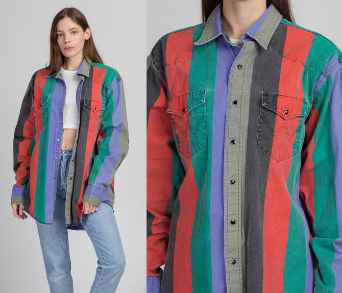 90s color block shirt mens