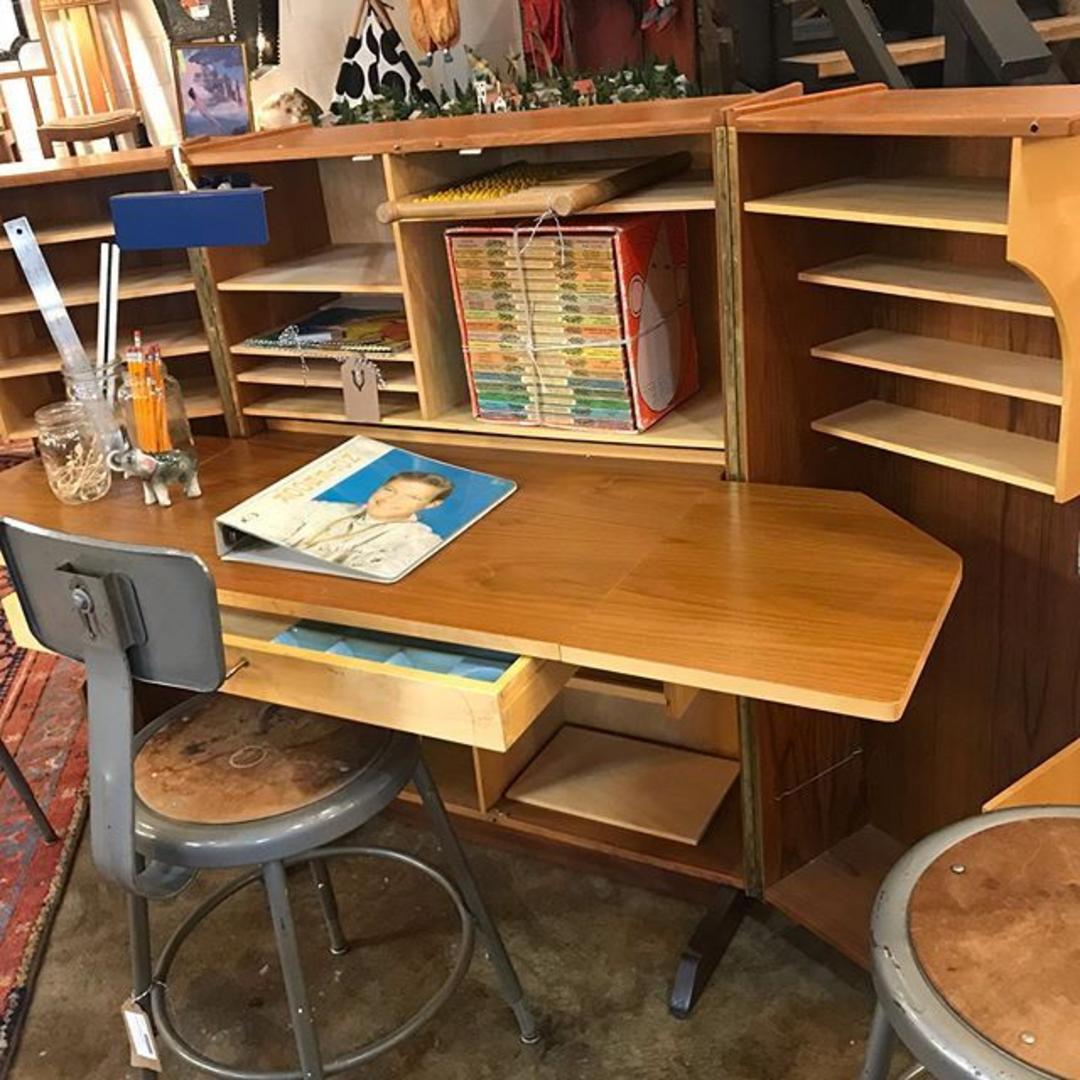 Mid Century Scan desk. Open measurements 64.5” W, closed measurements