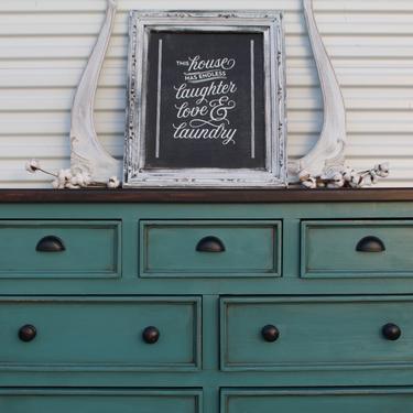 Rustic deals teal dresser