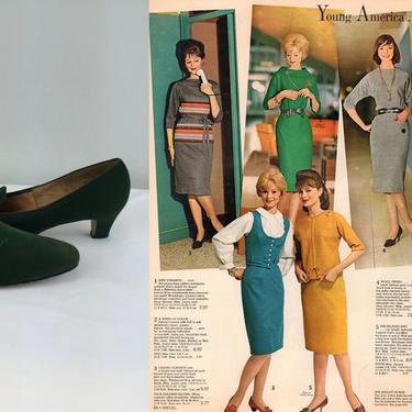 She Was a Young American - Vintage 1960s Forest Green Nubuck Leather Tailored Shoes - 8 1/2B 