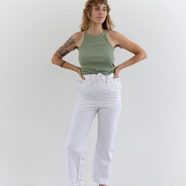 Vintage 28 Waist SLIM White Denim Broadfall Trousers | High Waist Workwear Pants | Sailor Pants | XXS 