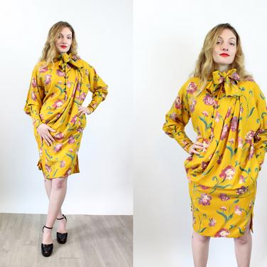 1980s UNGARO parallele FLORAL dress small | new winter 