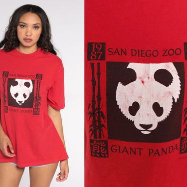 80s PANDA T Shirt 1988 San Diego Zoo Bear Shirt Graphic Tee Shirt Animal Print Tshirt Kawaii 1980s Vintage Red Cute Extra Large xl 