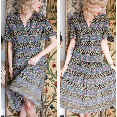 1940s Dress // Dorothy Hubbs Printed Rayon Flutter Sleeve Dress // vintage 40s dress 