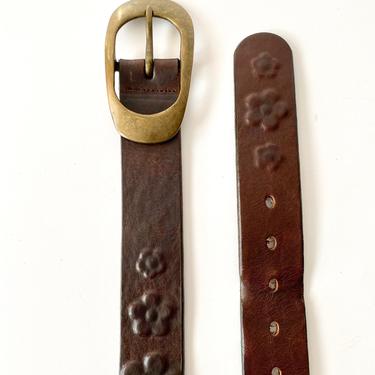 Gilles Herve Paris Brown Leather Belt Stamped Brass | Shop  display picture 2