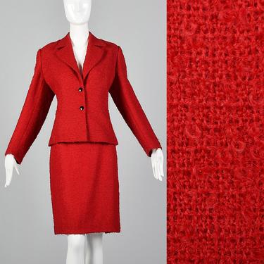 XL 1960s Pierre Cardin Red Wool Skirt Suit Wool Separates Two Piece Set Fall Autumn Outfit Jacket Pencil Skirt 60s Vintage 