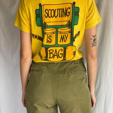 1970's Girl Scout Tshirt / Cute Seventies Girl Scout Tee / Scouting is my Bag / COOKIES 