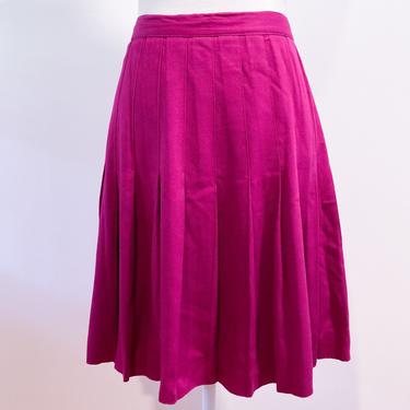 80s Fuschia Pink Pleated Knee Length Skirt | 27&amp;quot; 28&amp;quot; Waist 