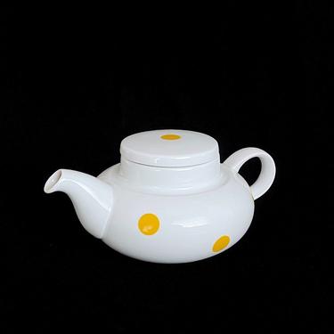 Vintage Danish Modern Bing and Grondahl Personal Size Yellow Polka Dot Porcelain Teapot with Modernist Design B&G 653 Denmark 