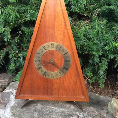 Mid Century Modern Clock Teak Wood Mantle Desk Clock Vintage Style Home Dcor 