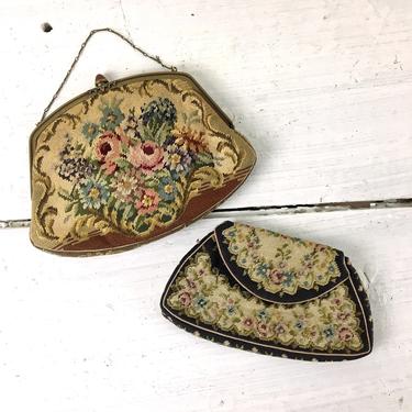 Petit point handbags - set of 2 - vintage small evening accessory 