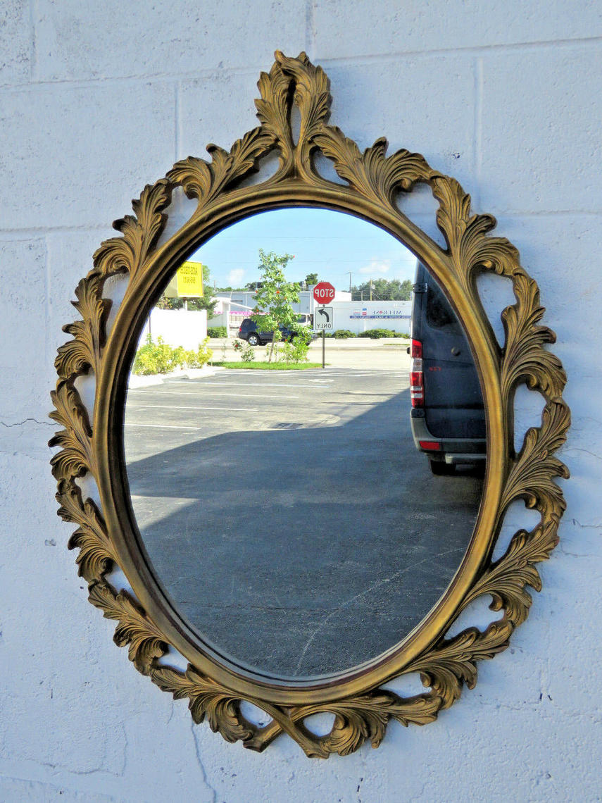 Carved Oval Vintage Distressed Gold Wall Bathroom Vanity Mirror 9186 ...