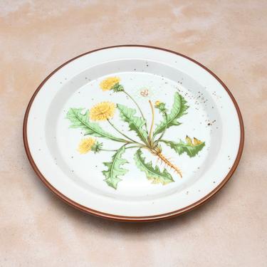 Vintage 1970s Speckled Stoneware Hearthside Plate - Dandelion 206 Botanical Flower Bread Plate 