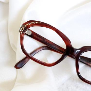 Vintage 50's Rhinestone Tortoise Shell Cat Eyeglasses Sunglasses Frames 