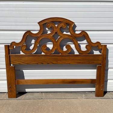 Antique Wood Headboard Carved Wood Ornate Style Elegant Boho Regency Romantic Neoclassical Full Queen Size Bed Chic Thomasville Furniture 