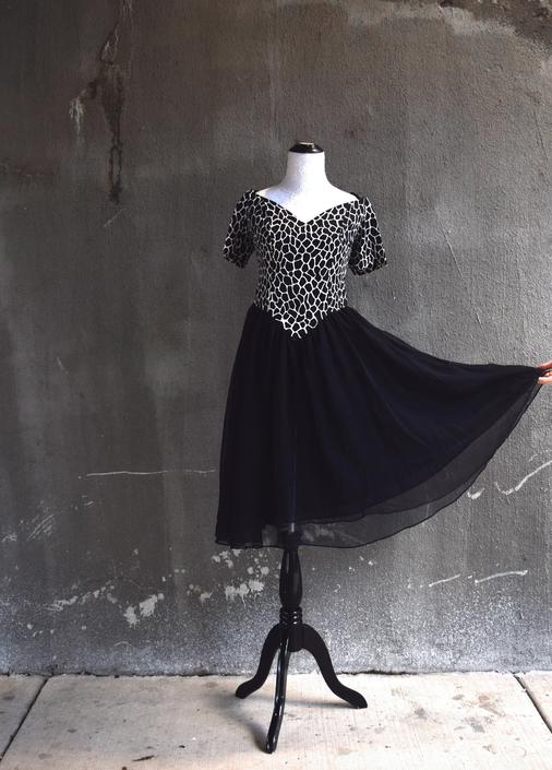 80s Prom Dress Black Chiffon Dress Giraffe Print Dress Medium Aphrodite s Vintage Chicago IL