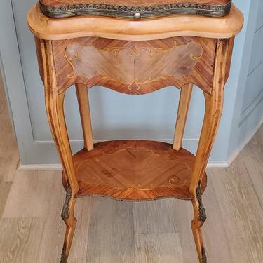Antique French Louis XV Style Fruitwood Marquetry Inlaid Sewing Table Work Stand 