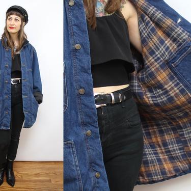 Vintage 90's Flannel Lined Denim Chore Jacket / 1990's Spring Jean Jacket / Workwear / Women's Size Medium - Large - XL by Ru