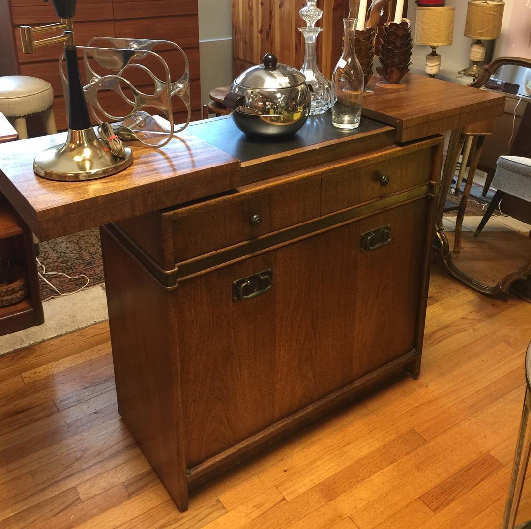 Vintage Mid Century Campaign Style Rolling Dry Bar Cart Pickup