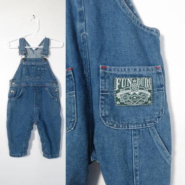Vintage 90s Baby Denim All Cotton Soft Worn In Overalls Size 12M 