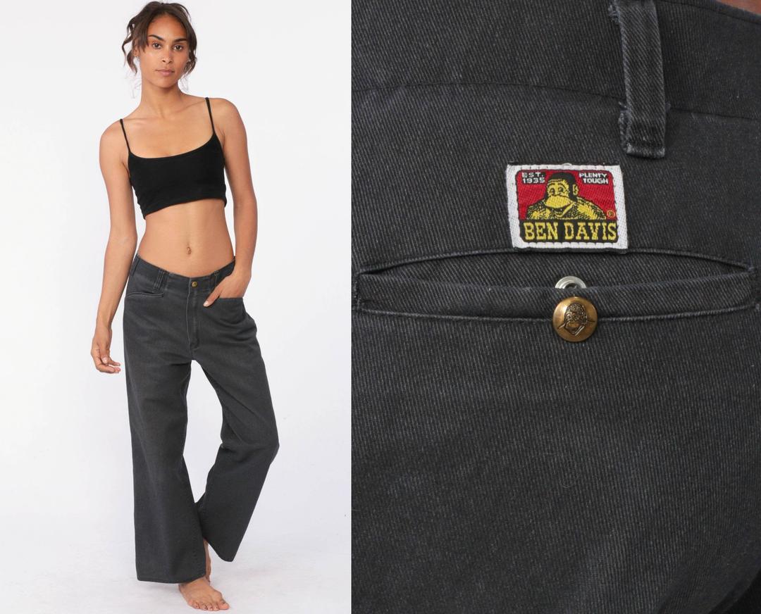 90s BEN DAVIS Pants Workwear Wide Leg Boyfriend Faded Black Shop