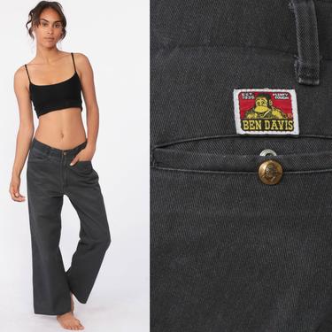 90s BEN DAVIS Pants Workwear Wide Leg Boyfriend Faded Black Work Pants Baggy Cargo 1990s Sportswear Charcoal Straight Leg Small Medium 