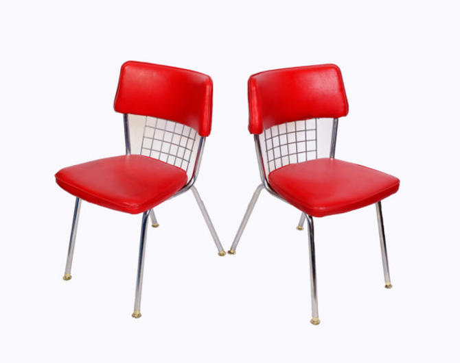 Chrome Chairs Set of 6 Red Seats Howell Modern Metal Furniture