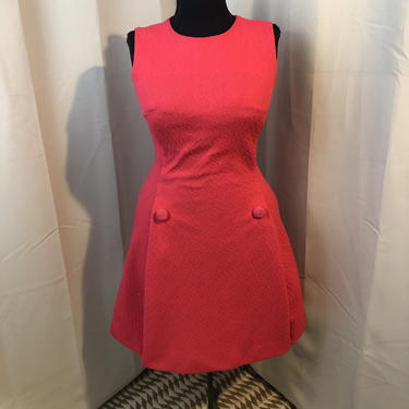 1960s Hot Pink Mod Dress Knit A line Barnsville Park Suite big button L 