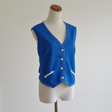 Vintage Vest, Blue Arrow Vest, Rockabilly Vest, 70s Knit, Preppy Vest, 1970s Clothing,  Large XL 