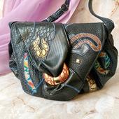 Vintage Shoulder Bag Purse, Metallic Reptile, Vegan Faux