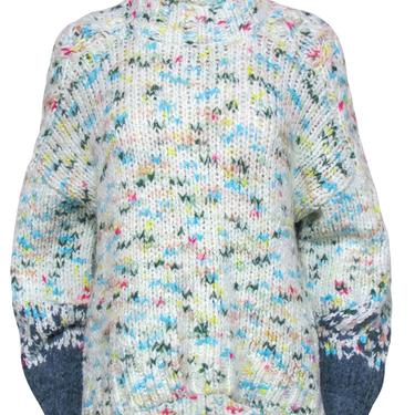 Anthropologie - White &amp; Multicolor Speckled Mock Neck Balloon Sleeve Sweater Sz M
