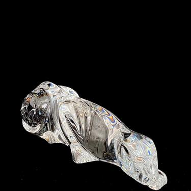 Vintage Fine Waterford Art Crystal Sculpture Panther Puma Jaguar Large Cat Figurine 10&quot; long 