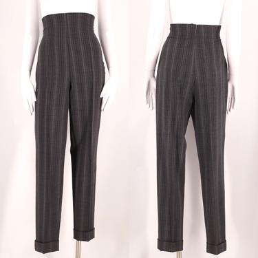 90s ROMEO GIGLI gray ultra high waisted pants 10 / vintage 1990s pinstripe toreador skinny skinny trousers Italy 