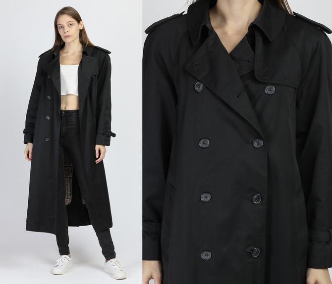 Vintage Evan Picone Black Duster Trench Coat - Medium to, Flying Apple  Vintage