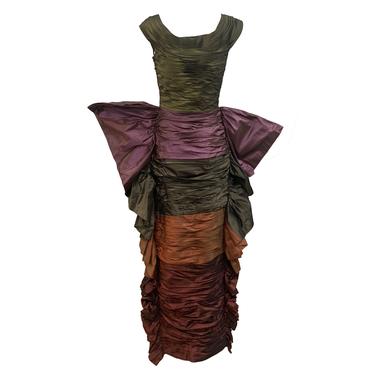 Louis Feraud 80s Ruched Taffeta Gown with Wings