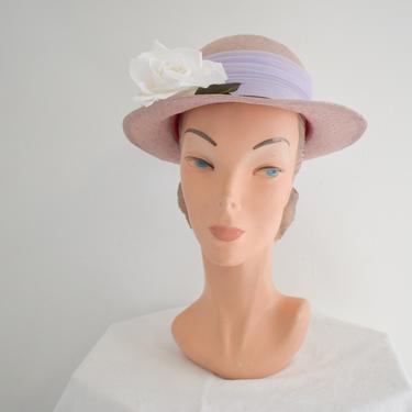 1970/80s Mister "T" Mauve and Lavender Straw Hat with a White Flower 