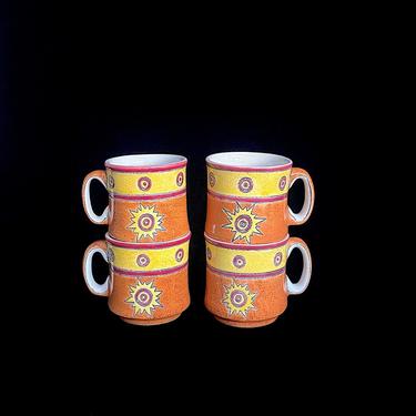 Vintage Modern Eduardo Vega of Cuenca Ecuador Set of 4 Pottery Mugs Artesa Pottery 