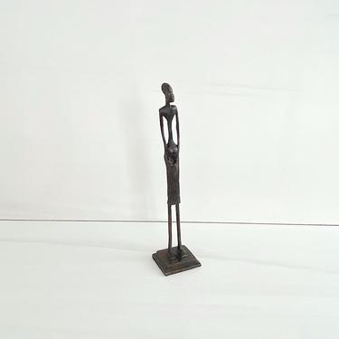 Vintage Bronze Sculpture of Stylized African Figure  11.75&amp;quot; Tall 